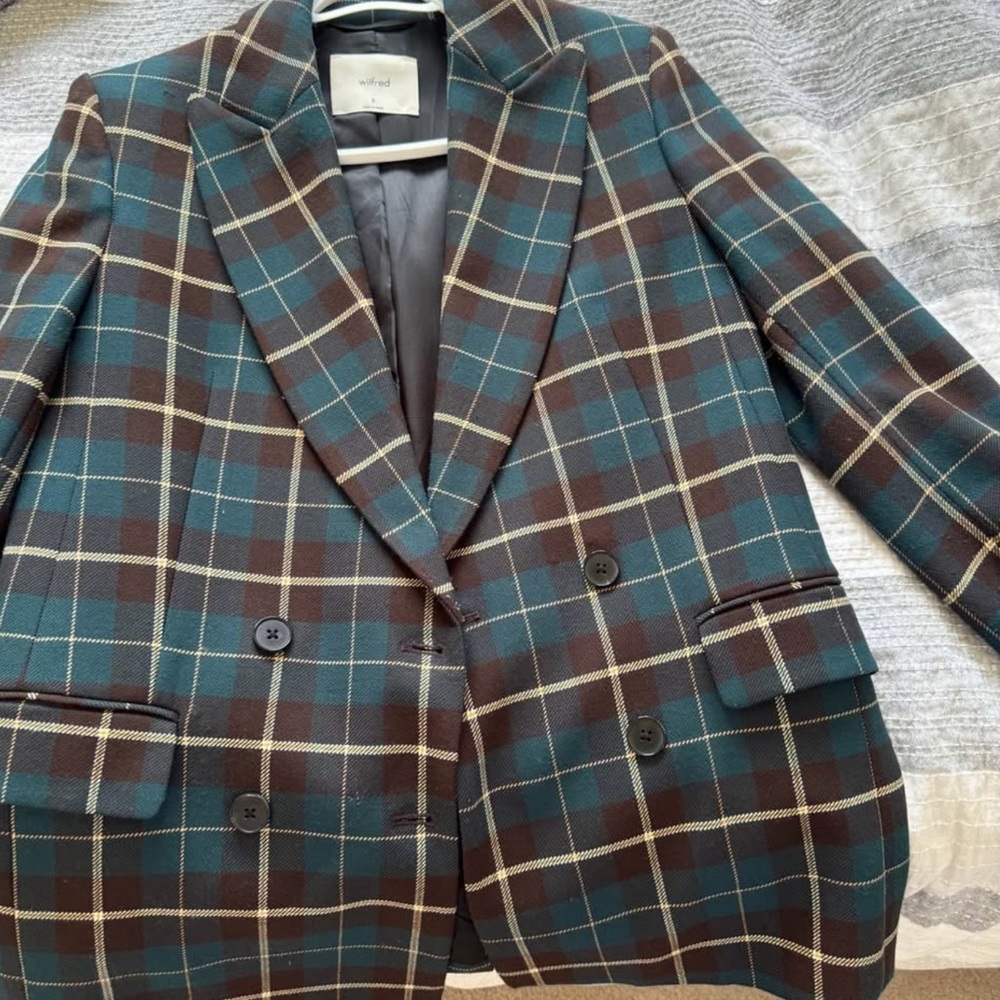 Wilfred Plaid Blazer in Teal and Brown